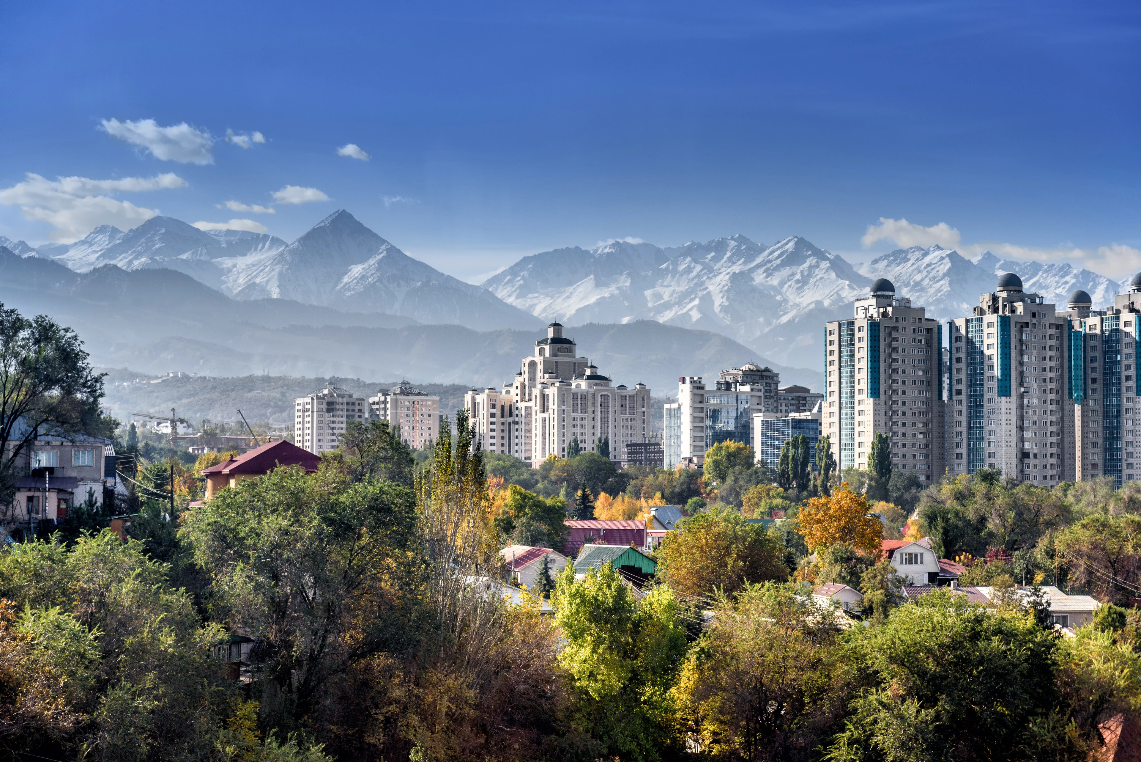 Almaty skyline with the Trans-Ili Alatau mountains in the background